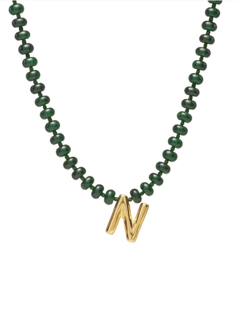 NEW✨ Mayamar Genuine Jade Stone Beaded Initial Necklace 24k Gold Dipped Letter N